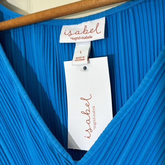 NWT Aqua Blue Pleated Midi Dress Drawstring Waist Size Large - Picture 4 of 9